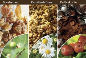 Arzneipflanzen - Myrrhe Kamille Kaffeekohle